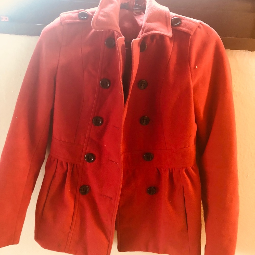A red wool trench coat women